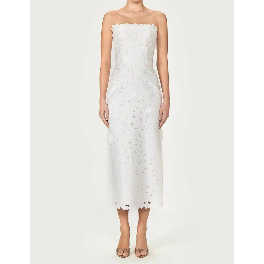 NEW COSTARELLOS astelle floral cut strapless dress in off white